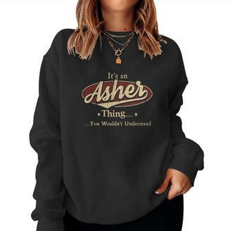 Asher Name Asher Family Name Crest Women Crewneck Graphic Sweatshirt - Seseable