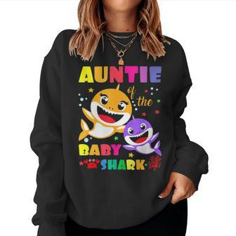 Auntie Of The Baby Shark Birthday Auntie Shark Women Crewneck Graphic Sweatshirt - Seseable