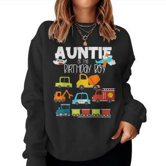 Auntie Of The Birthday Boy Family Matching Train Fire Truck Women Crewneck Graphic Sweatshirt - Seseable