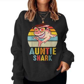 Auntie Shark Shark Family Happy Mothers Day Vintage Women Crewneck Graphic Sweatshirt - Thegiftio UK