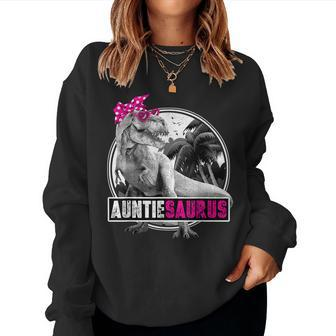Auntiesaurus Rex Aunt Dinosaur Auntie Saurus Family Women Crewneck Graphic Sweatshirt - Seseable