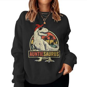 Auntiesaurus T Rex Dinosaur Aunt Saurus Family Matching Women Crewneck Graphic Sweatshirt - Seseable