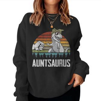 Auntsaurus Aunt Dinosaurs Dad & Baby Fathers Day Gift Women Crewneck Graphic Sweatshirt - Seseable