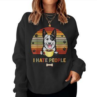 Australian Cattle Dog Fathers Day I Hate People With Coffee Women Crewneck Graphic Sweatshirt - Thegiftio UK