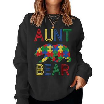 Autism Aunt Funny Bear Awareness Family Mothers Day Gifts Women Crewneck Graphic Sweatshirt - Seseable