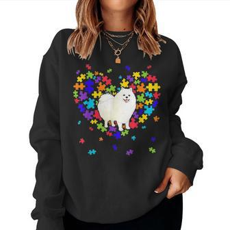 Autism Awareness American Eskimo Cute Heart Dog Dad Mom Gift Women Crewneck Graphic Sweatshirt - Seseable
