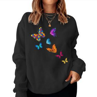 Autism Awareness Butterflies Graphic Gifts Women Mom Kids Women Crewneck Graphic Sweatshirt - Seseable