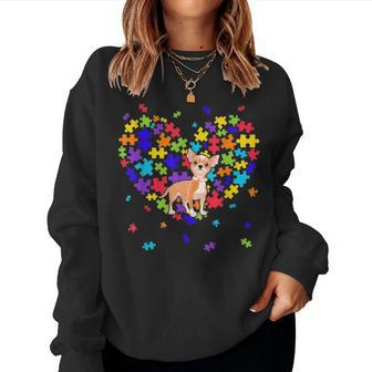 Autism Awareness Chihuahua Cute Heart Dog Dad Mom Gift Women Crewneck Graphic Sweatshirt - Seseable