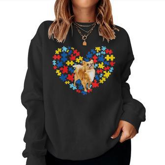 Autism Awareness Chihuahua Heart Dog Dad Dog Mom Gift Women Crewneck Graphic Sweatshirt - Seseable