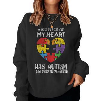 Autism Awareness - Dad Mom Daughter Autistic Kids Awareness Women Crewneck Graphic Sweatshirt - Seseable