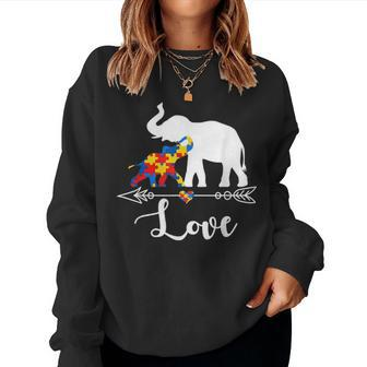 Autism Awareness Elephant Hearts Love Gifts Mom Dad Kids Women Crewneck Graphic Sweatshirt - Seseable