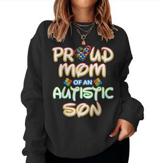 Autism Awareness Family Proud Mom Of Autistic Son 2979 Women Crewneck Graphic Sweatshirt - Seseable
