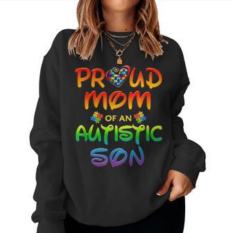 Autism Awareness Family Proud Mom Of Autistic Son Women Crewneck Graphic Sweatshirt - Seseable