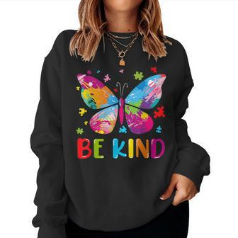 Autism Awareness Kindness Butterfly Be Kind Teacher Women Sweatshirt | Mazezy