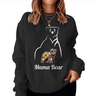 Autism Awareness Mama Bear Mom Gift Women Crewneck Graphic Sweatshirt - Seseable