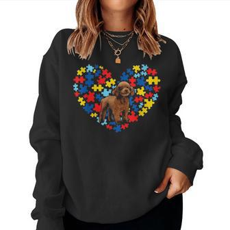 Autism Awareness Poodle Heart Dog Dad Dog Mom Gift Women Crewneck Graphic Sweatshirt - Seseable