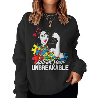 Autism Awareness S Mom Cute Gift Autism Mom Unbreakable Women Crewneck Graphic Sweatshirt - Seseable