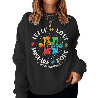 Womens Autism Awareness Teacher Teach Hope Love Inspire Women Sweatshirt | Mazezy
