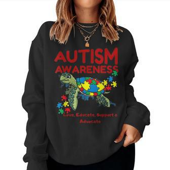 Autism Awareness Turtle Puzzle Mom Kids Teacher Gift Love Women Crewneck Graphic Sweatshirt - Seseable