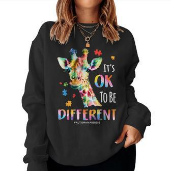 Autism Awareness Women Kid Its Ok To Be Different Giraffe Women Crewneck Graphic Sweatshirt - Seseable
