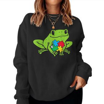 Autism Frog Puzzle Cute Awareness Animal Asd Men Women Kids Women Crewneck Graphic Sweatshirt - Seseable