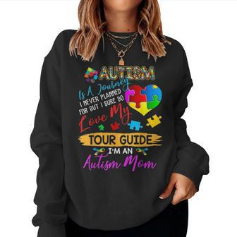 Autism Is Not Planned Journey Autism Awareness Mom Puzzles Women Crewneck Graphic Sweatshirt - Seseable