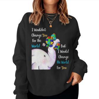 Autism Mom Change The World For You Elephant Puzzle Pieces Women Crewneck Graphic Sweatshirt - Seseable