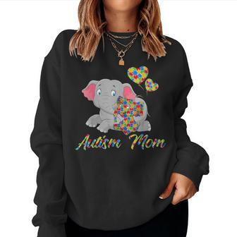Autism Mom Elephant Cute Elephant Autism Awareness Gift Women Crewneck Graphic Sweatshirt - Seseable
