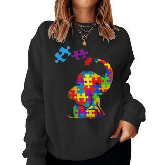 Autism Mom Elephant Puzzle Pieces Adhd Autism Supporter Women Crewneck Graphic Sweatshirt - Seseable