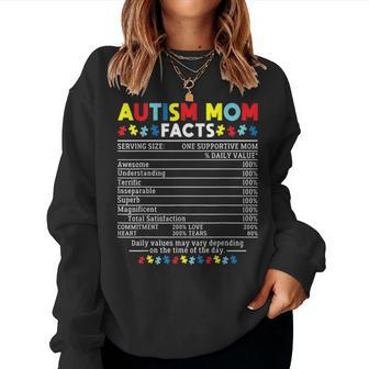 Autism Mom Facts One Supportive Mom Awareness Gift Women Crewneck Graphic Sweatshirt - Seseable