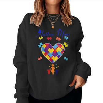 Autism Mom Gift Autism Awareness Heart For Mom Women Crewneck Graphic Sweatshirt - Seseable