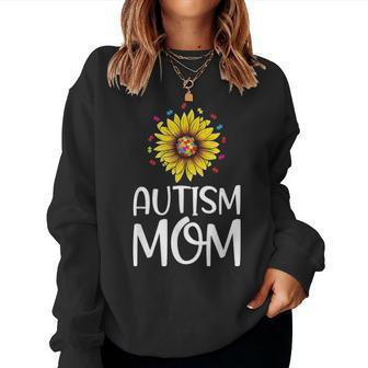 Autism Mom Gift Puzzle Piece Sunflower Autism Awareness Women Crewneck Graphic Sweatshirt - Seseable