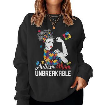 Autism Mom Unbreakable Autism Awareness Gifts Mommy Sweat Women Crewneck Graphic Sweatshirt - Seseable
