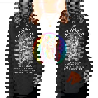 Autism Mom With Tattoos Pretty Eyes And Thick Thighs Women Crewneck Graphic Sweatshirt | Seseable CA