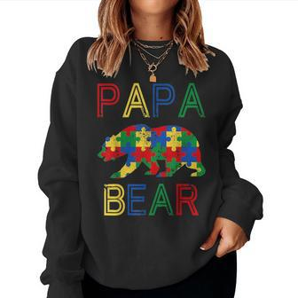 Autism Papa Funny Bear Awareness Family Mothers Day Gifts Women Crewneck Graphic Sweatshirt - Seseable