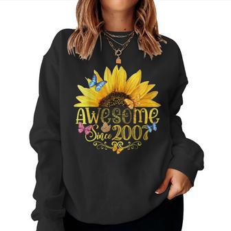 Awesome Since 2007 Sunflower 16Th Birthday Vintage 2007 Women Crewneck Graphic Sweatshirt - Seseable