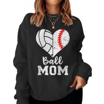 Ball Mom Heart Baseball Volleyball Mom Women Sweatshirt | Mazezy