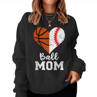 Ball Mom Heart Funny Baseball Basketball Mom Women Crewneck Graphic Sweatshirt - Thegiftio UK