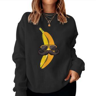Banana Mustache Sunglasses Face Fruit Cool Banana Women Sweatshirt | Mazezy