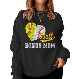 Baseball Softball Ball Heart Bonus Mom Women Sweatshirt | Mazezy