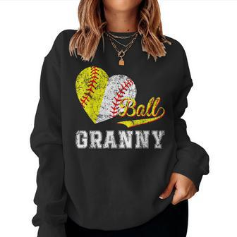 Baseball Softball Ball Heart Granny Mothers Day Women Crewneck Graphic Sweatshirt - Seseable