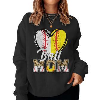 Baseball Softball Vintage Ball Mom Leopard Women Gift Women Crewneck Graphic Sweatshirt - Seseable