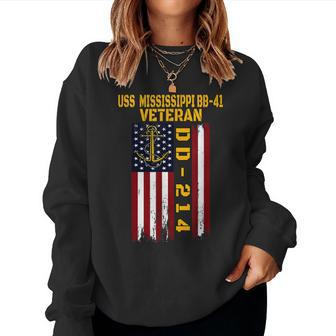 Battleship Uss Mississippi Bb-41 Warship Veteran Grandpa Dad Women Crewneck Graphic Sweatshirt - Seseable