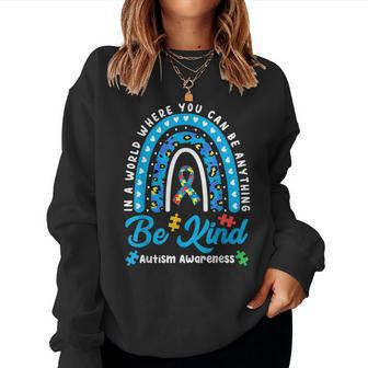 Be Kind Autism Awareness Leopard Rainbow Choose Kindness  Women Crewneck Graphic Sweatshirt