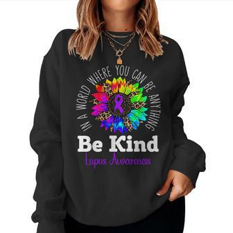 Be Kind Purple Ribbon Sunflower Lupus Awareness  Women Crewneck Graphic Sweatshirt