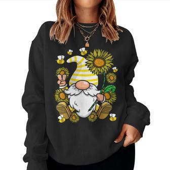 Bee Sunflower Gnome Hippie Peace Sign Gardening Gnomies Women Sweatshirt | Mazezy