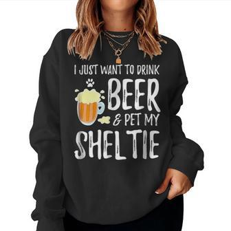 Beer And Sheltie Funny Dog Mom Or Dog Dad Gift Idea Women Crewneck Graphic Sweatshirt - Seseable