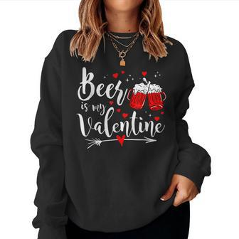 Beer Is My Valentine Day Drunk Cupid Drinking Heart Women Crewneck Graphic Sweatshirt - Seseable