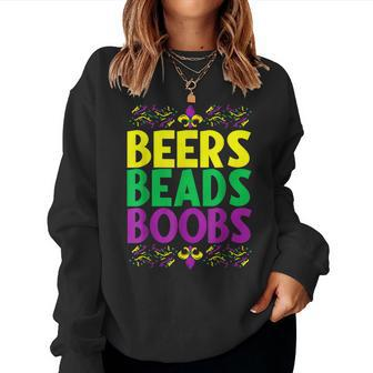 Beers Beads Boobs Mardi Gras Celebration Carnival Costume Women Crewneck Graphic Sweatshirt - Thegiftio UK