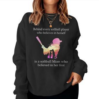 Behind Every Softball Player Is A Softball Mom Women Sweatshirt | Mazezy